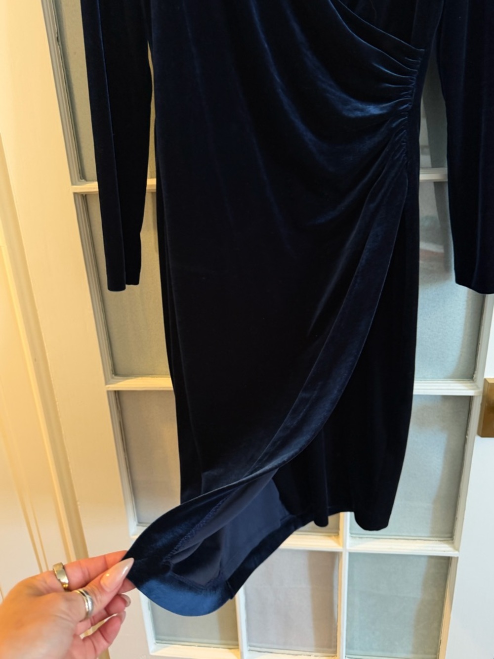 LAUREN Ralph Lauren Navy Velvet Long-Sleeve surplice Wrap Dress - dark blue - Picture 7 of 9
